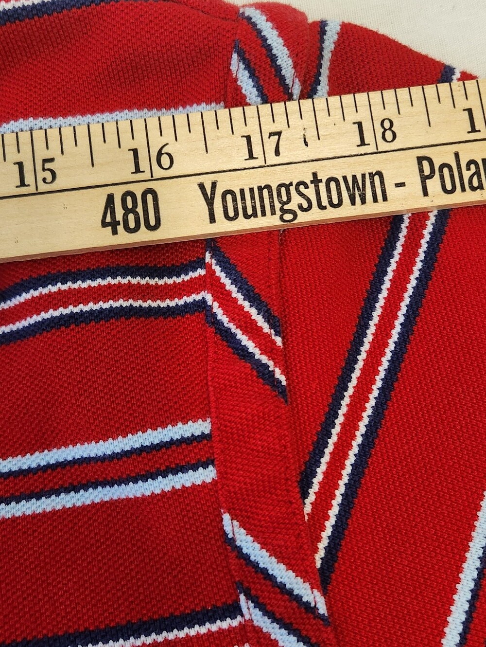 Tommy Hilfiger Red Crewneck Sweater with Navy and White Stripes